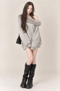 Noelle Fur Collar Off Shoulder Sweat ノエルファーカラーオフショルスウェット RE-10222