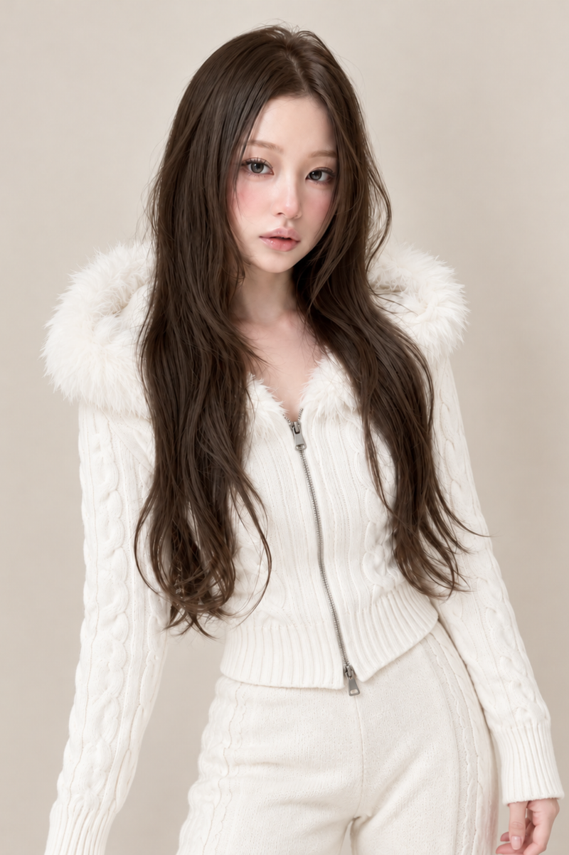 Miel Hoodie Zip Knit Cardigan ミエルフーディージップニットカーデ RE-10224