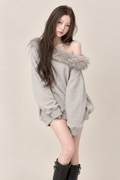 Noelle Fur Collar Off Shoulder Sweat ノエルファーカラーオフショルスウェット RE-10222