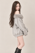 Noelle Fur Collar Off Shoulder Sweat ノエルファーカラーオフショルスウェット RE-10222