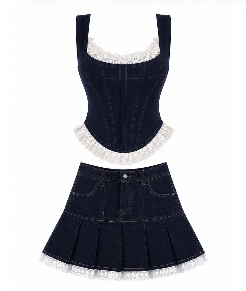 [先行予約販売] Frill Denim Setupフリルデニムセットアップ RE-10179