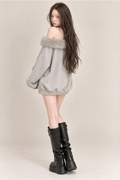 Noelle Fur Collar Off Shoulder Sweat ノエルファーカラーオフショルスウェット RE-10222