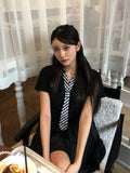 6/13 20:00~ Black Gingham Tie Onepeace ネクタイ風ワンピース RE-10159