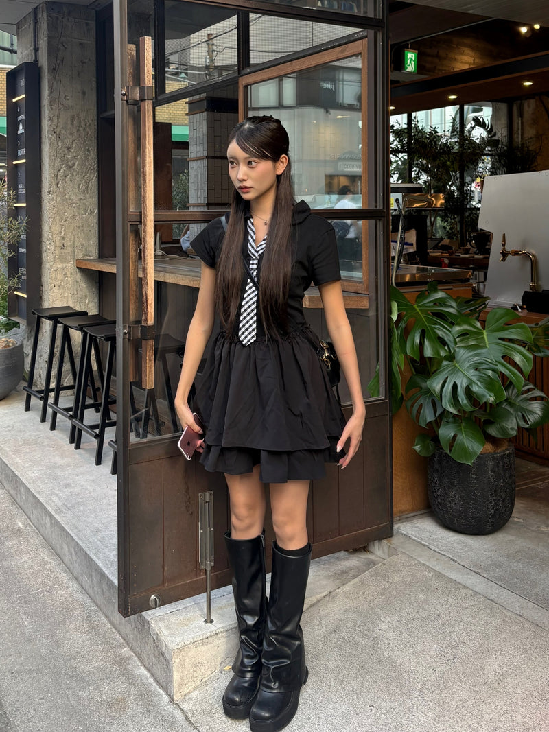 6/13 20:00~ Black Gingham Tie Onepeace ネクタイ風ワンピース RE-10159